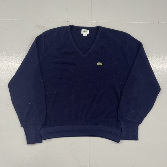 Vintage 80s Izod Lacoste Navy Boxy V-Neck Acrylic Sweater - Picture 1 of 4